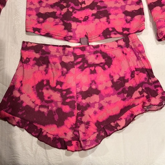 NWT- 2 Piece PJ Short Set Pink Combo Ribbed Style - Picture 6 of 12